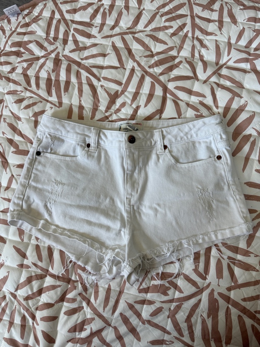 Forever 21 White Distressed Denim Cutoff Shorts